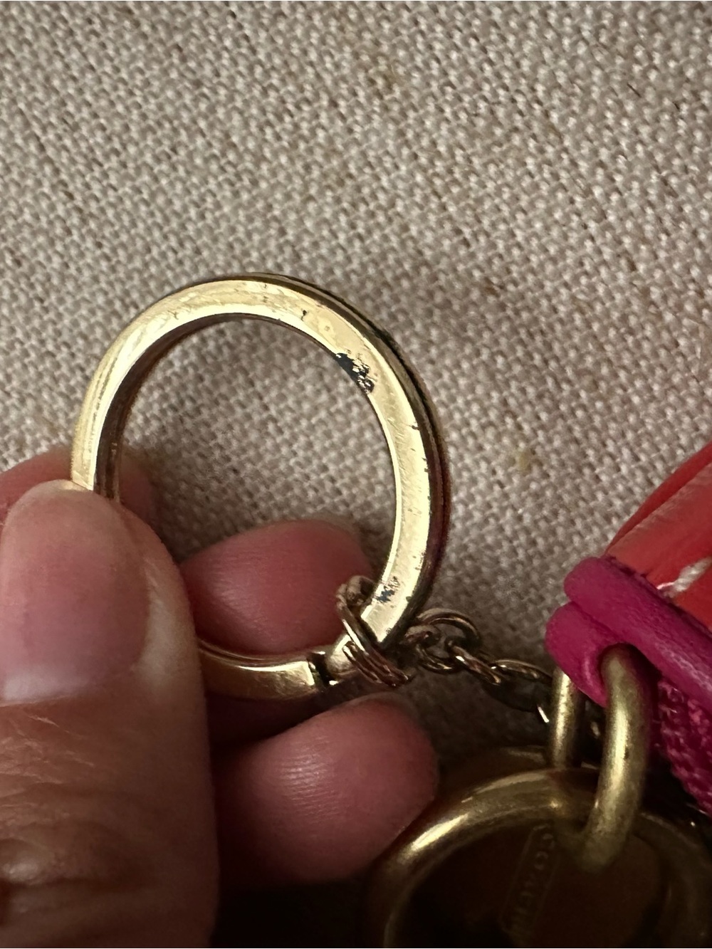 RARE Coach Pink Floral Half-Moon Wristlet Keychain - Picture 8 of 9